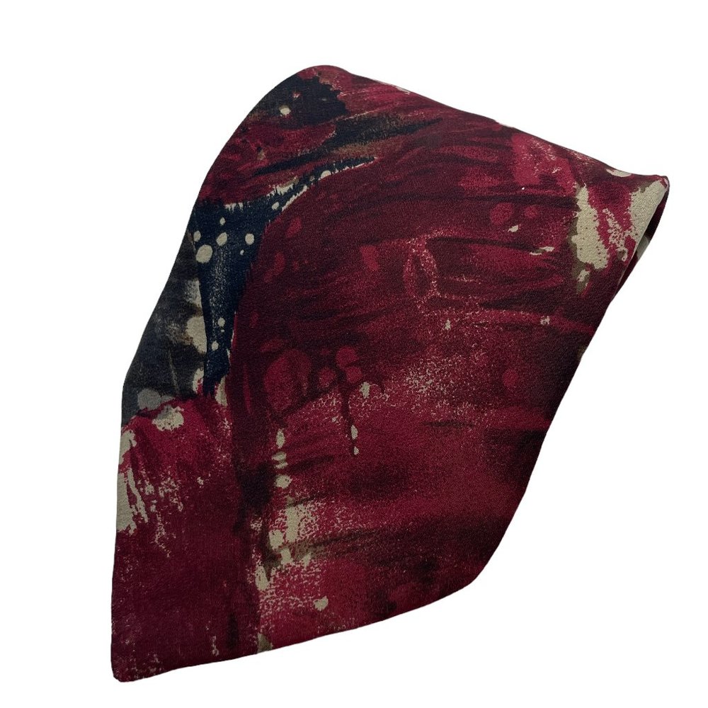 Alcione Italy Men's Red Abstract Classic Silk Necktie